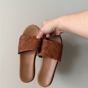 Madewell Tan Woven Leather Slide Sandals | Women’s Size 8 | Brown Summer Slides